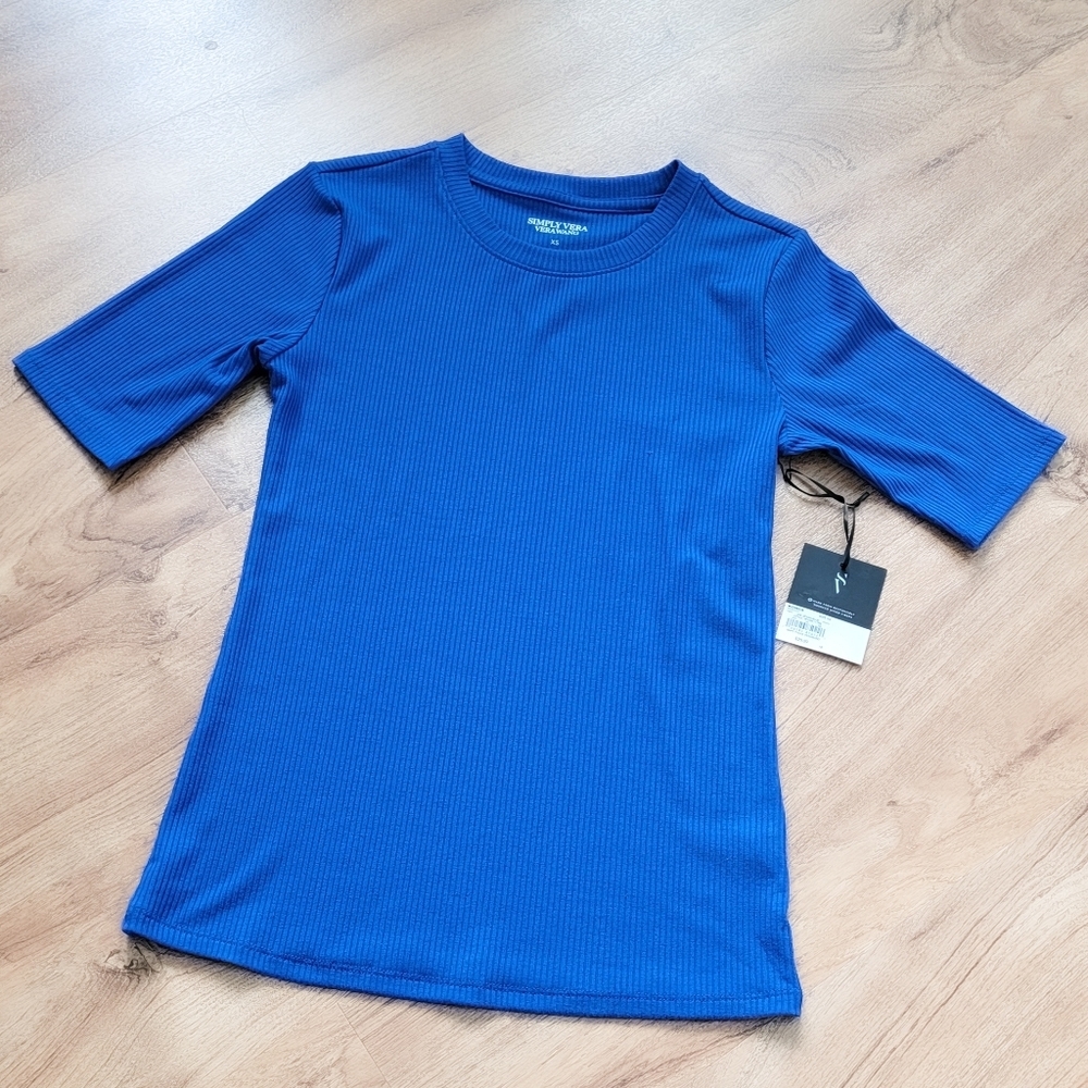 Simply Vera Vera Wang Cobalt Ribbed Short Sleeve Tee Size XS